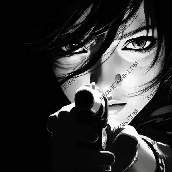 Close-up portrayal of a woman pointing intensely in a frantic manga-style black and white image