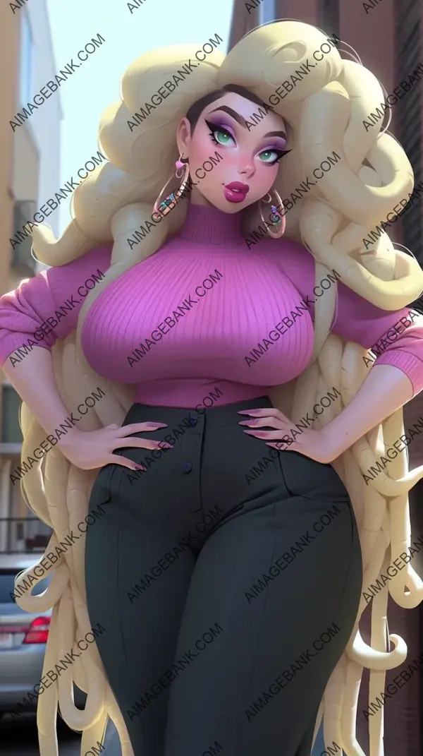 Plus-size women with animated medusa characters