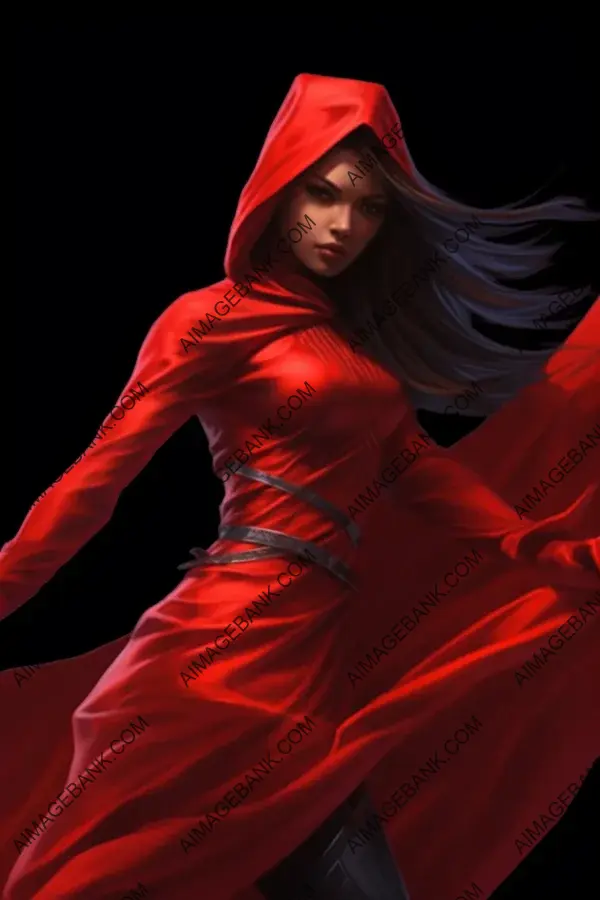 Feminine and curvaceous ninja girl in a red dress