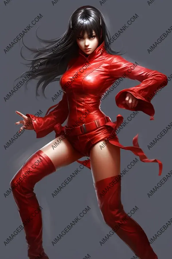 Red dress-clad ninja girl with a seductive and mysterious aura