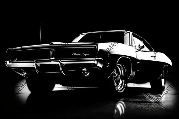 Muscle Car: Black and White Silhouette