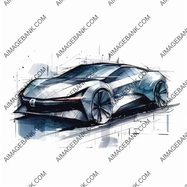 All Sides Sketch Silhouette: Futuristic Sedan Car Design