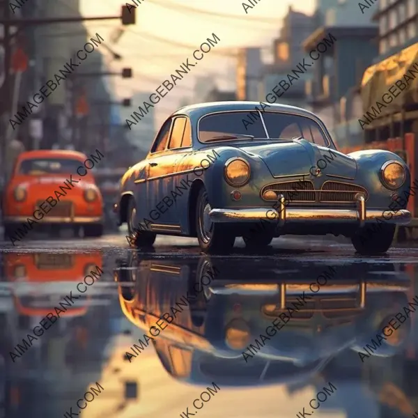 Old cars reflection asphalt timeless beauty