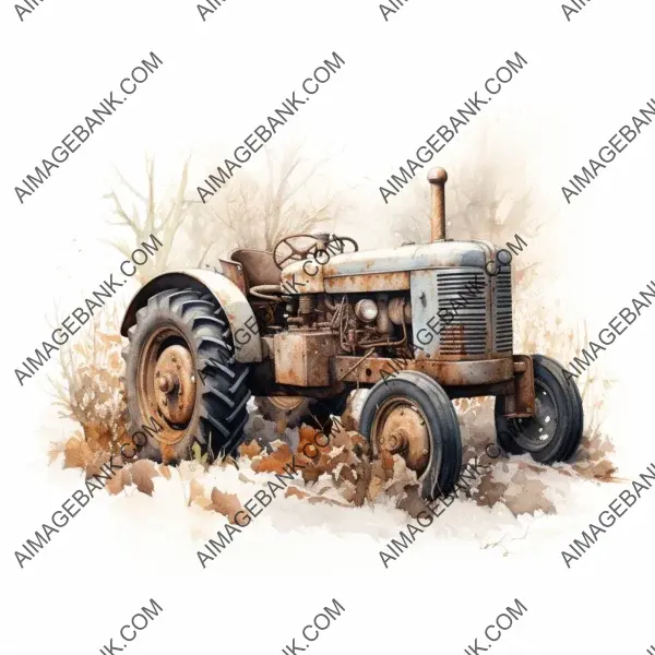 Stylishly muted: a white-background tractor in focus