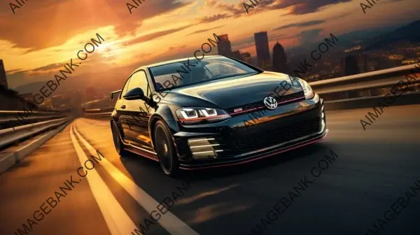 Tuned performance at sunset: Volkswagen Golf GTI drifts with style