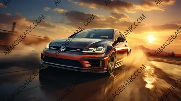 Volkswagen Golf GTI showcases tuned performance in sunset drifts