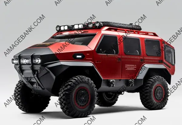 Autonomous Oversized Red Vehicle Studio Photo