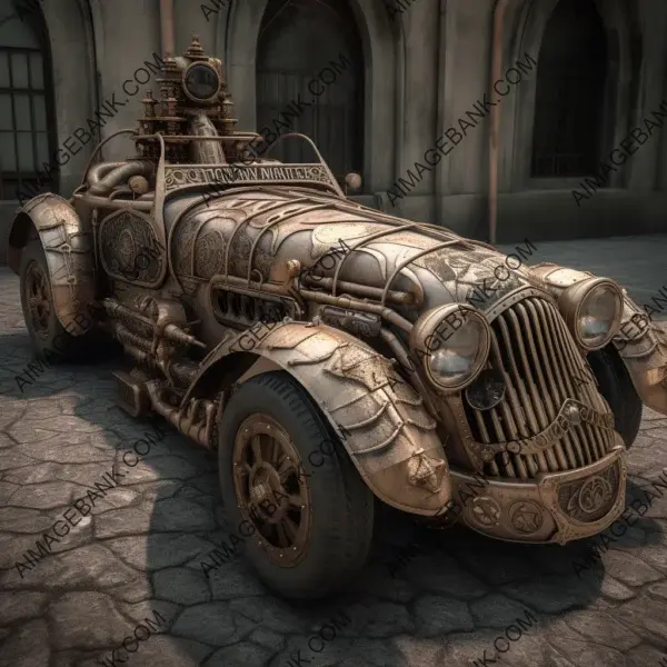 Vintage and Futuristic Blend in Steampunk Giger Retro Car