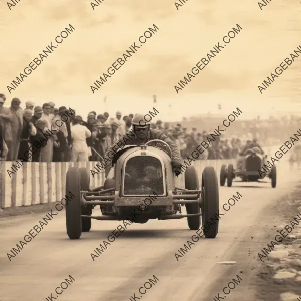 Classic Racing Glory: Captivating Vintage Photograph in Grainy Black and White