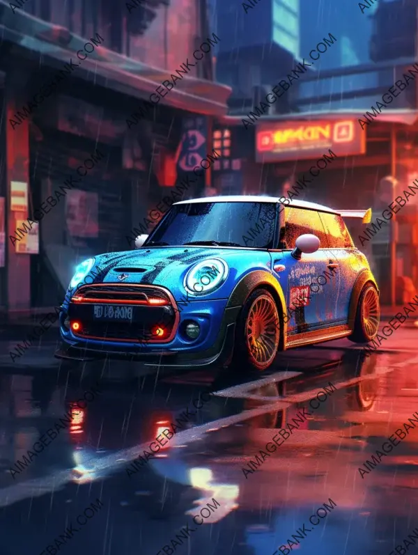 Vibrant Streets: Blue Mini Cooper adorned with Mesmerizing