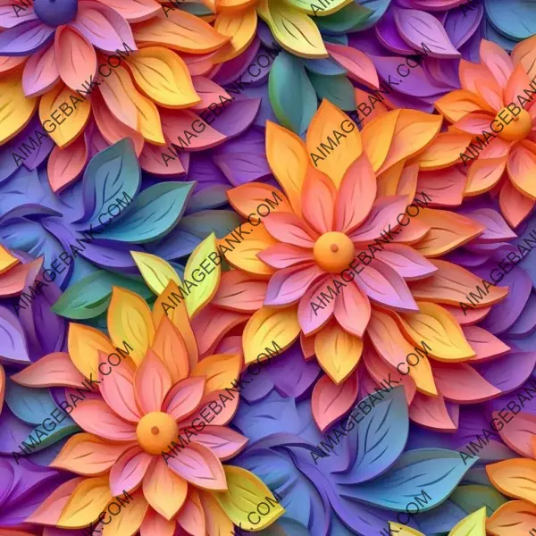 Floral pattern in 3D with vibrant colors