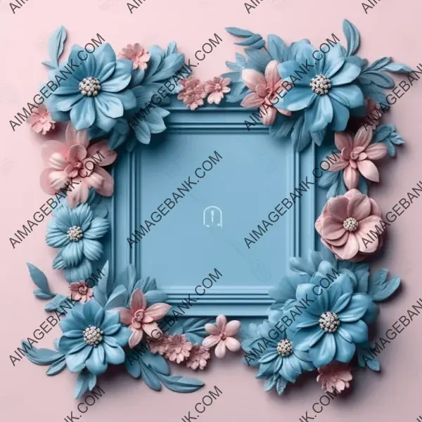 Small Flowers in Blue Square Frame