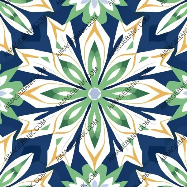 Green Blue White Yellow Geometric Flower Pattern