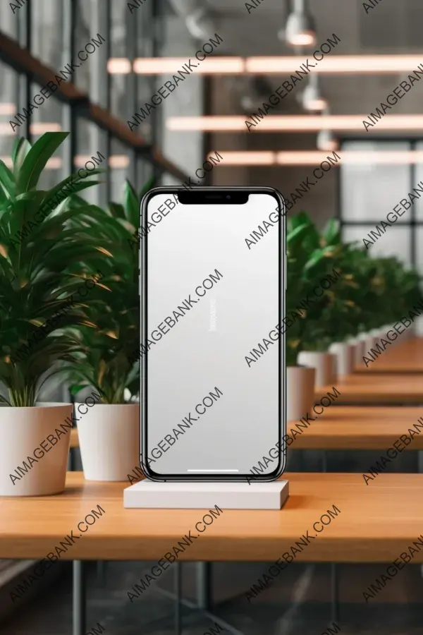 White Blank Phone Screen Mockup in Office Setting