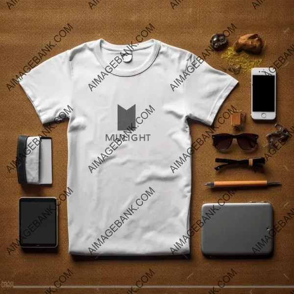 White Plain T-Shirt Laying Flat with Assorted Items