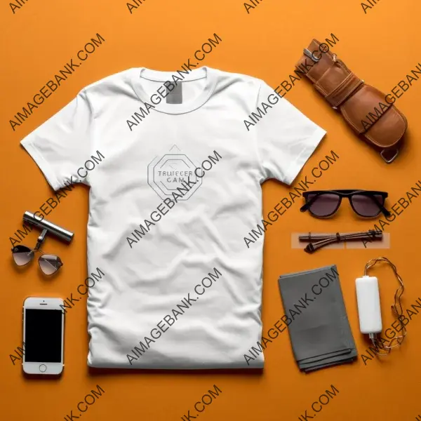 Composition of White Plain T-Shirt Laying Flat among Various Items