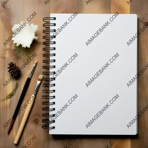 Elegant arrangement featuring a white notebook and a wooden desk