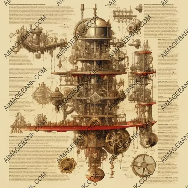 Creating an exploded drawing showcasing a steampunk machine blueprint