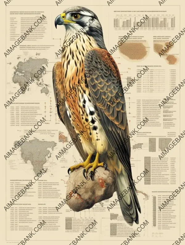 Realistically styled infographic illustration of a falcon