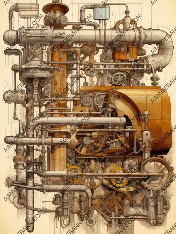 Poster Background: Technical Drawings of Machines