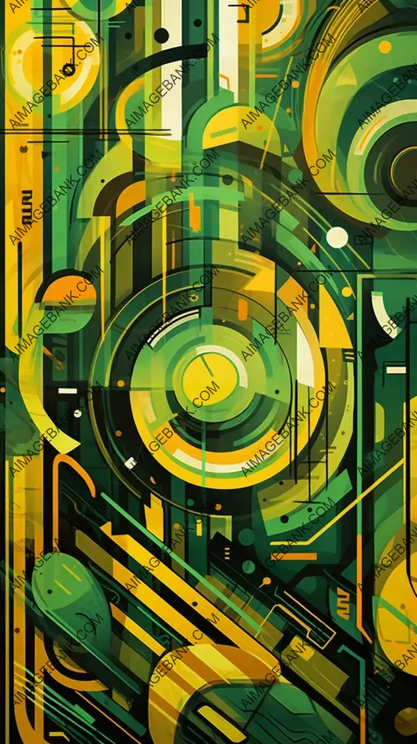 Abstract Art Doodle: Futuristic Image with Green as Main Color