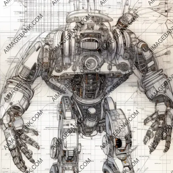 Detailed Robot Schematic: Line Art with High Definition Views