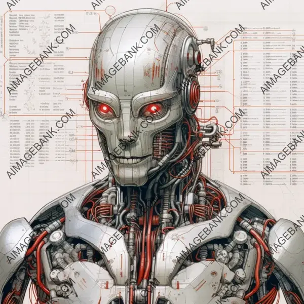 High Definition Views: Detailed Line Art Robot Schematic