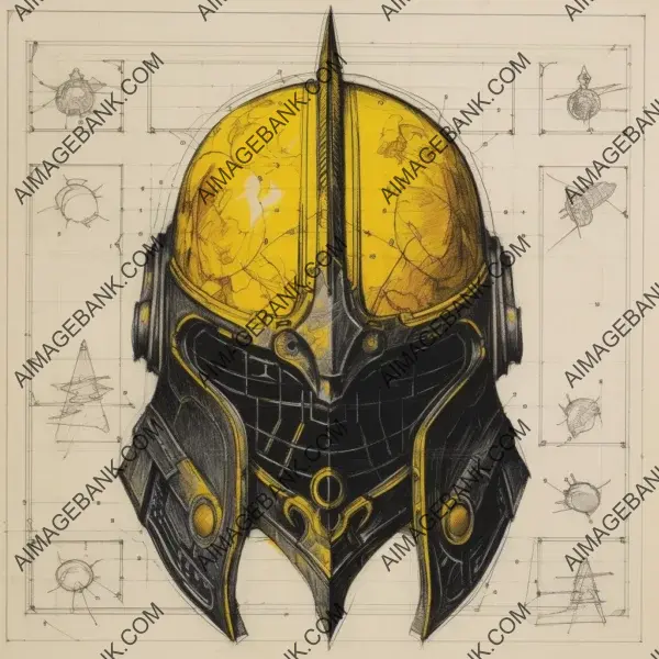 Glowing yellow black metal helmet