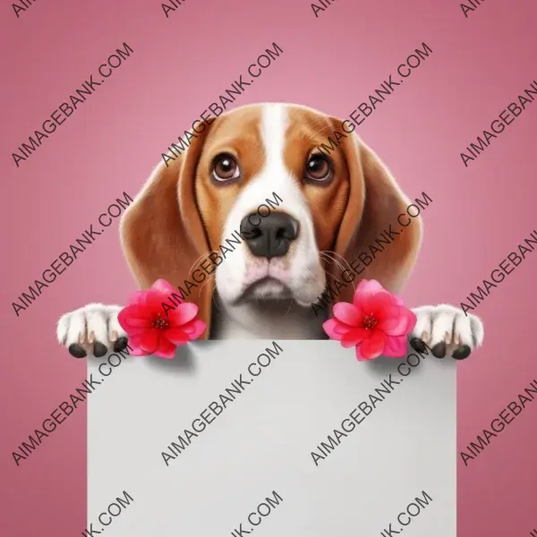 Super cute beagle holds a big blank sign in a photorealistic image