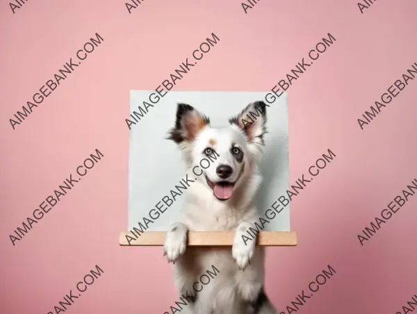 White dog holds up blank whiteboard