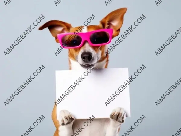 Dog showcasing blank whiteboard in isolation