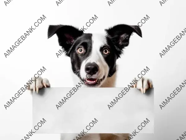 Blank whiteboard held up by a dog