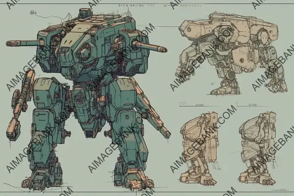 Different Views of Military Mecha: Anime Drawing