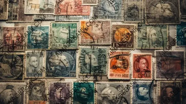 Elaborate vintage stamps from a top-down view