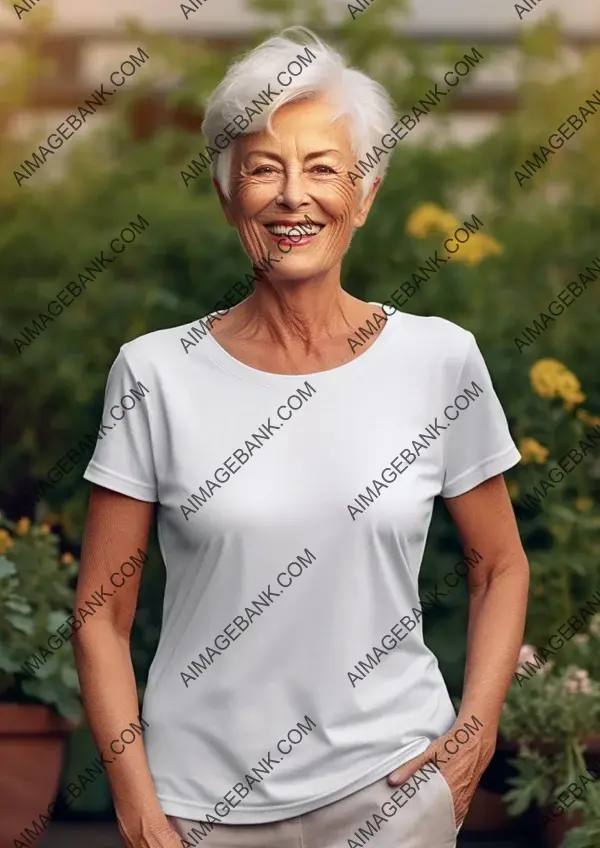 Grandma Smiling in Her Serene Garden