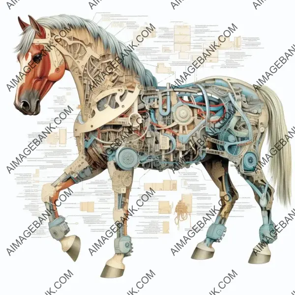 Intricate Components Revealing the Inner Workings of a Horse