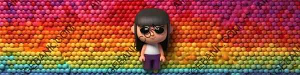 Chibi Toy Render Facebook Cover with Rainbow Colors