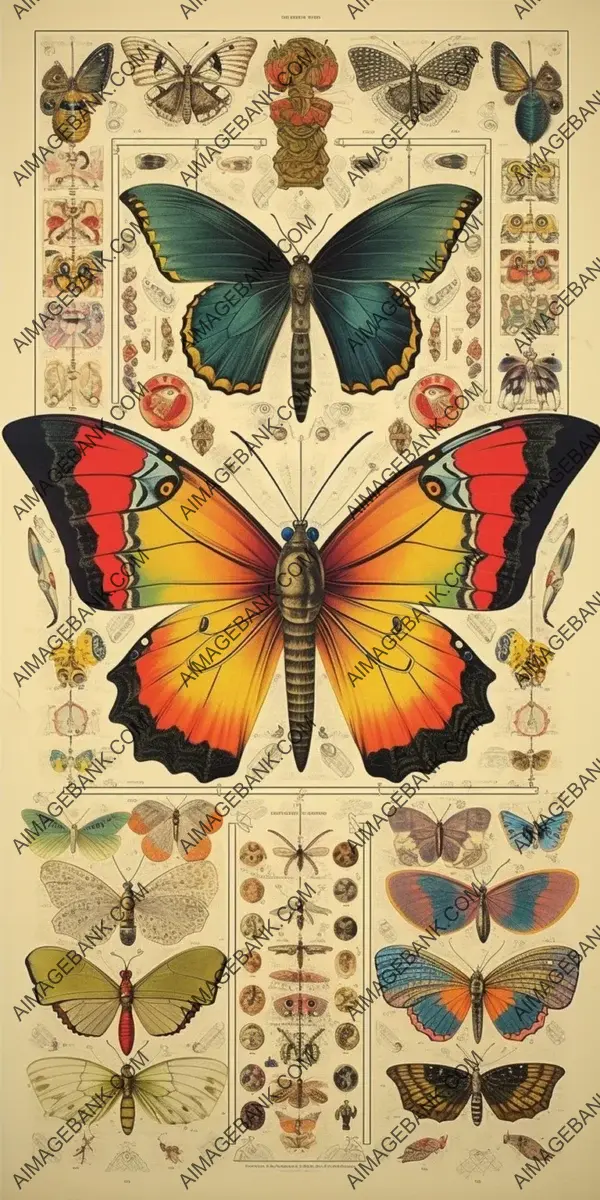 Poster displaying scientific diagram of butterflies with yellow edges and informative details