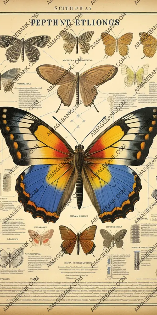 Butterfly scientific diagram poster with detailed illustrations and distinctive yellow edges