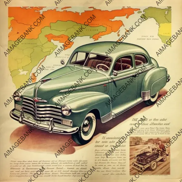 Artistic 1940s newspaper car advertisement