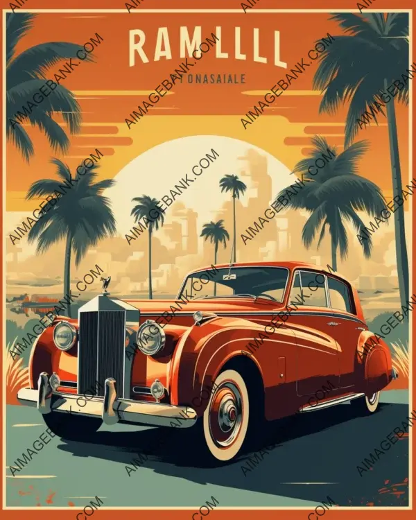 Vintage-style poster featuring a classic car show