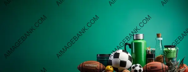 Arrangement of Sports Items on a Green Background