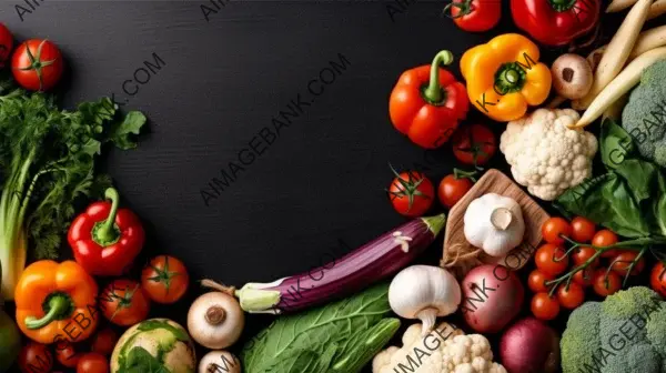 Empty frame in the middle with various vegetables around it