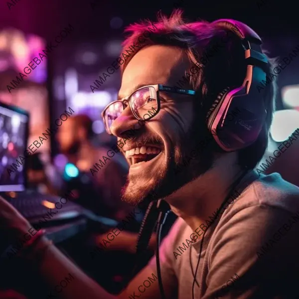 Design an illustration of a person engaged in streaming with a focused expression and wearing a headset