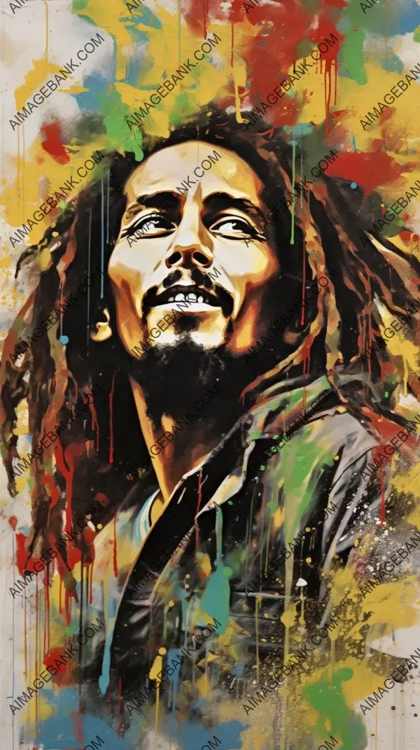 Musical expression: Abstract portrait capturing the essence of the iconic Bob Marley.