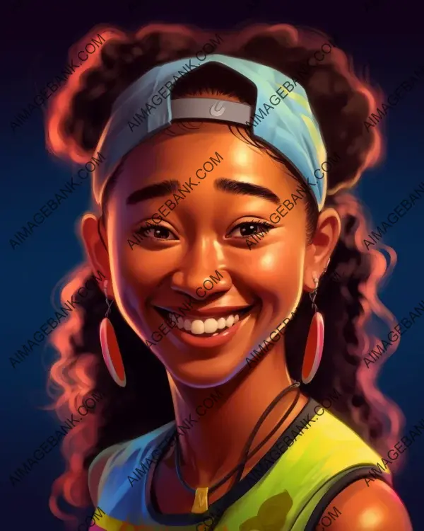 Naomi Osaka: Expressive and Vibrant Caricature Style