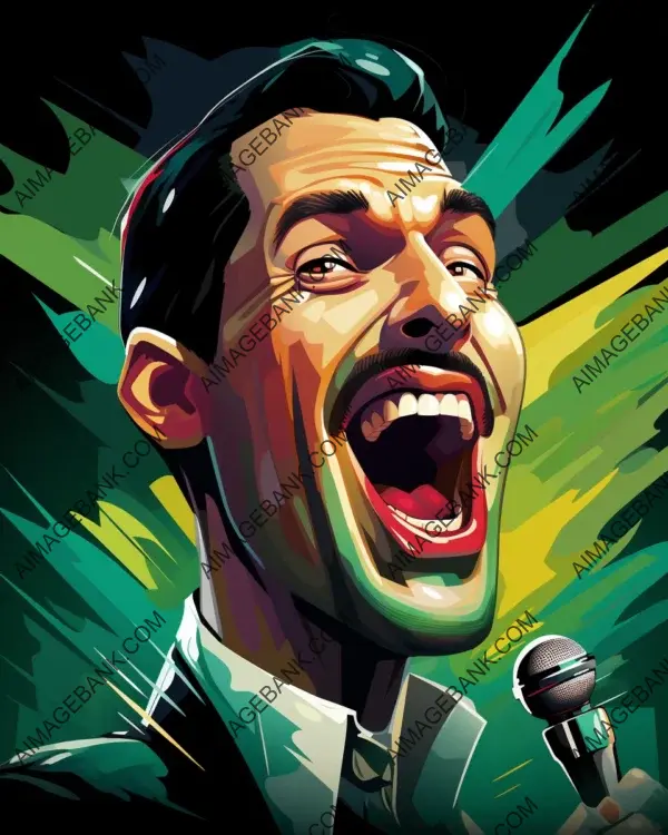 Freddie Mercury: Vibrant Digital Caricature Magic