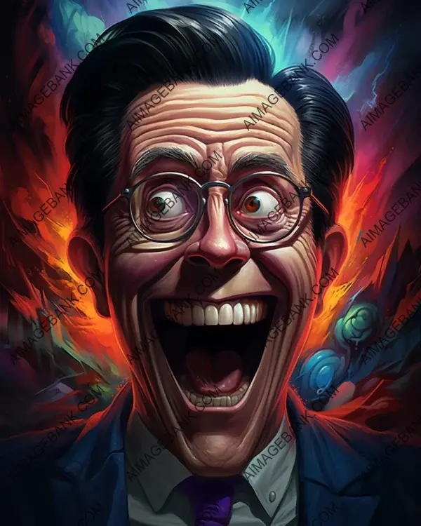 Exploring the Artistic Universe of Stephen Colbert: Vibrant Caricature with Digital Art