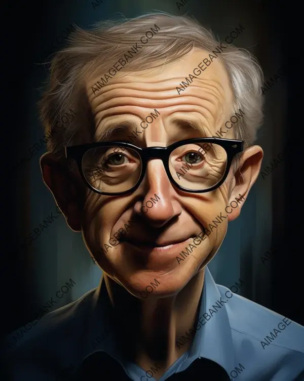 Exploring the Artistic World of Woody Allen: Vibrant Caricature with Digital Art Techniques