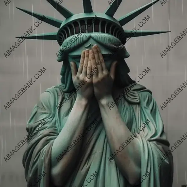 Emotional Statue: Lady Liberty Crying with Covered Hands